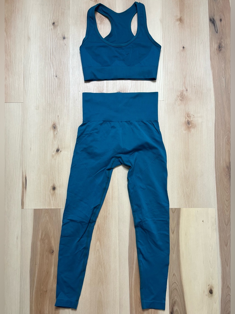 Lingdu Seamless Workout Set Teal Sports Bra & High Rise Leggings Athleisure Yoga